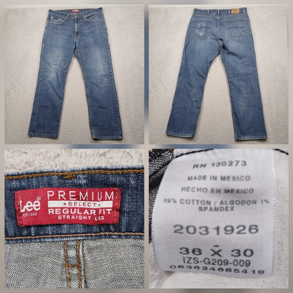 Lee Premium Select Men's Jeans 36x30 Blue Denim Regular Fit Straight Leg‎